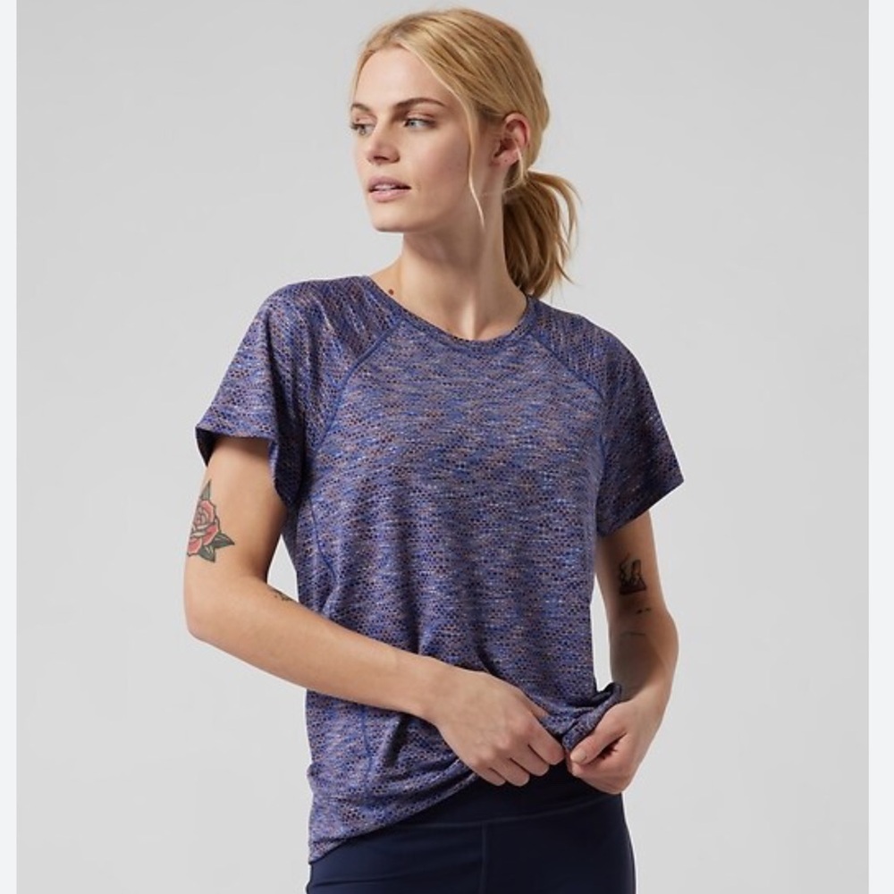 EUC Athleta Ultimate Train Mesh Tee Blue Space Dye Size Small